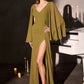 Ladivine CM8248 Flowing Cap Sleeve Fitted Evening Soirées Dress