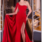 Ladivine CM8428 One Shoulder Fitted Draped Cape Evening Gown