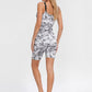 Trophy Yoga grey camo romper, Made in USA, sleeveless jumpsuit with fitted silhouette