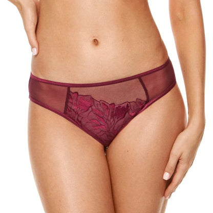 Gorteks Coco Burgundy Sheer Mid Rise Bikini Panty-0