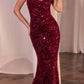 Ladivine CR381 Fitted Sequin Dress with Velvet Details