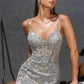 Ladivine CR383 Fitted Silhouette Crystal and Sequin Formal Dress