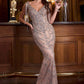 Ladivine CR879 Dress Silver Nude Beaded Sheath Gown