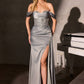 Ladivine CR883 Off Shoulder Luxurious Stretch Satin Fitted Gown