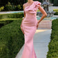 Ladivine CR886 Timeless One Shoulder Cascading Ruffles Stretch Gown