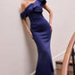Ladivine CR886 Timeless One Shoulder Cascading Ruffles Stretch Gown