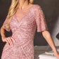 Ladivine CR887 Scoop Neck Flutter Sleeve Beaded Tulle Overlay Formal Gown