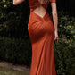 Cinderella Divine CU093 Asymmetrical Shoulder Satin Dress