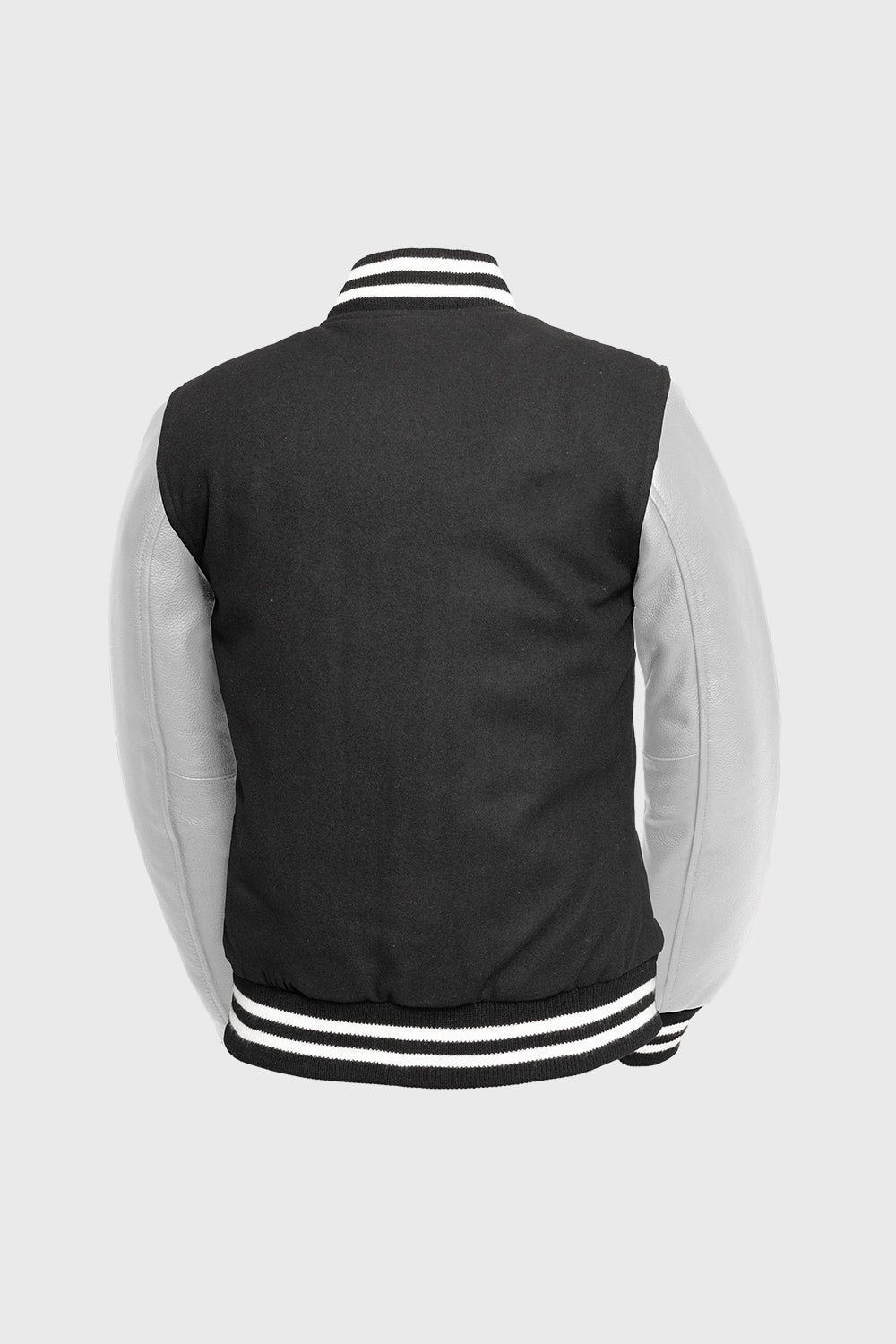 Whet Blu NYC Sarah women's varsity jacket with white sleeves, front view