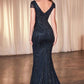 Ladivine CZ0029 Long Beaded Cap Sleeve Fitted Dress
