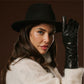 Black Italian leather opera gloves with luxurious cashmere lining from Leather Gloves Online, designed for elegant winter wear.