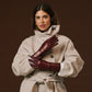 Italian long leather opera gloves with luxurious cashmere lining in oxblood, designed by Leather Gloves Online.
