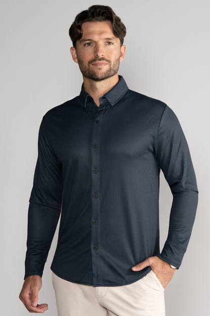 Long Sleeve Button Down Polo Dot // Charcoal