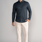 Long Sleeve Button Down Polo Dot // Charcoal
