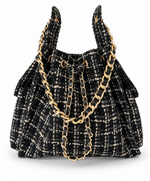 BEACH HAUS Bayshore Medium Bucket Bag in black tweed fabric