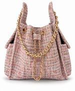 BEACH HAUS Bayshore Medium Bucket Bag in pink confetti tweed fabric