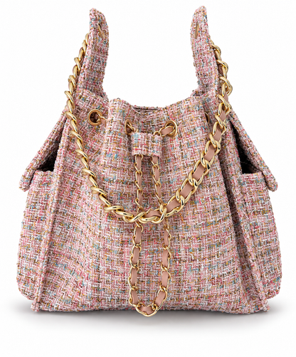 BEACH HAUS Bayshore Medium Bucket Bag in pink confetti tweed fabric