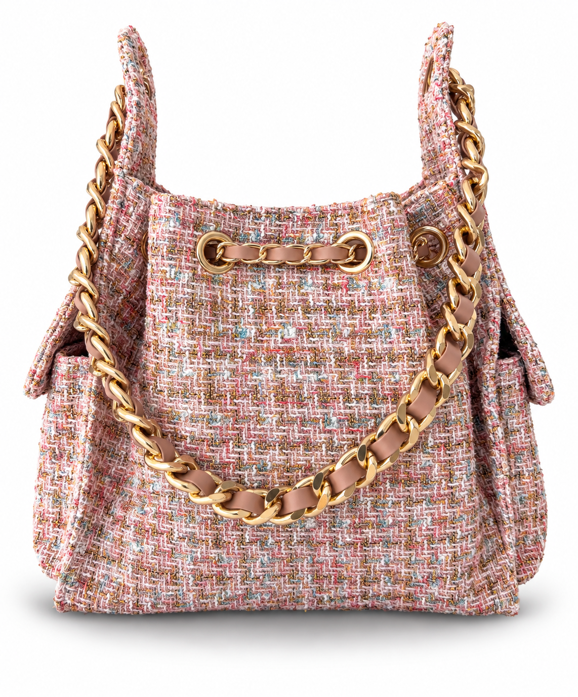 BEACH HAUS Bayshore Bucket Bag Small in pink confetti tweed fabric