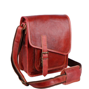 Brown leather Salford Crossbody messenger bag by Classy Leather Bags with adjustable strap and front pocket, casual and stylish.