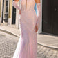 Nox Anabel D1263 Long Strapless Sequin Mermaid Dress Removable Gloves