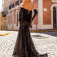 Nox Anabel D1263 Long Strapless Sequin Mermaid Dress Removable Gloves