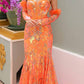 Nox Anabel D1269 Detachable Long Sleeves Floral Sequin Mermaid Gown