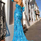 Nox Anabel D1269 Detachable Long Sleeves Floral Sequin Mermaid Gown