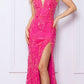 Nox Anabel D1355 Long Fitted Sequin Gown V-Neck Sweep Train
