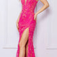 Nox Anabel D1355 Long Fitted Sequin Gown V-Neck Sweep Train