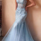 Ladivine D145 Long Sparkly Mermaid Gown Tulle Skirt Corset Back