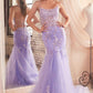 Ladivine D145 Long Sparkly Mermaid Gown Tulle Skirt Corset Back