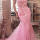 Ladivine D145 Long Sparkly Mermaid Gown Tulle Skirt Corset Back