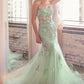 Ladivine D145 Long Sparkly Mermaid Gown Tulle Skirt Corset Back