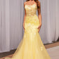 Ladivine D145 Long Sparkly Mermaid Gown Tulle Skirt Corset Back
