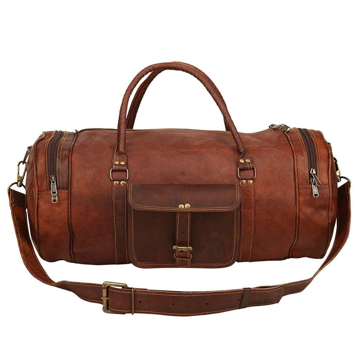 Black leather Dapper Duffel bag by Classy Leather Bags with sturdy handles and spacious interior.