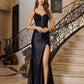 Nox Anabel D1766 Shiny Satin Prom Gown Plunging V-Neckline