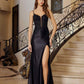 Nox Anabel D1766 Shiny Satin Prom Gown Plunging V-Neckline