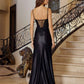 Nox Anabel D1766 Shiny Satin Prom Gown Plunging V-Neckline