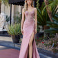 Nox Anabel D1766 Shiny Satin Prom Gown Plunging V-Neckline