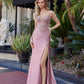 Nox Anabel D1766 Shiny Satin Prom Gown Plunging V-Neckline