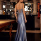 Nox Anabel D1766 Shiny Satin Prom Gown Plunging V-Neckline