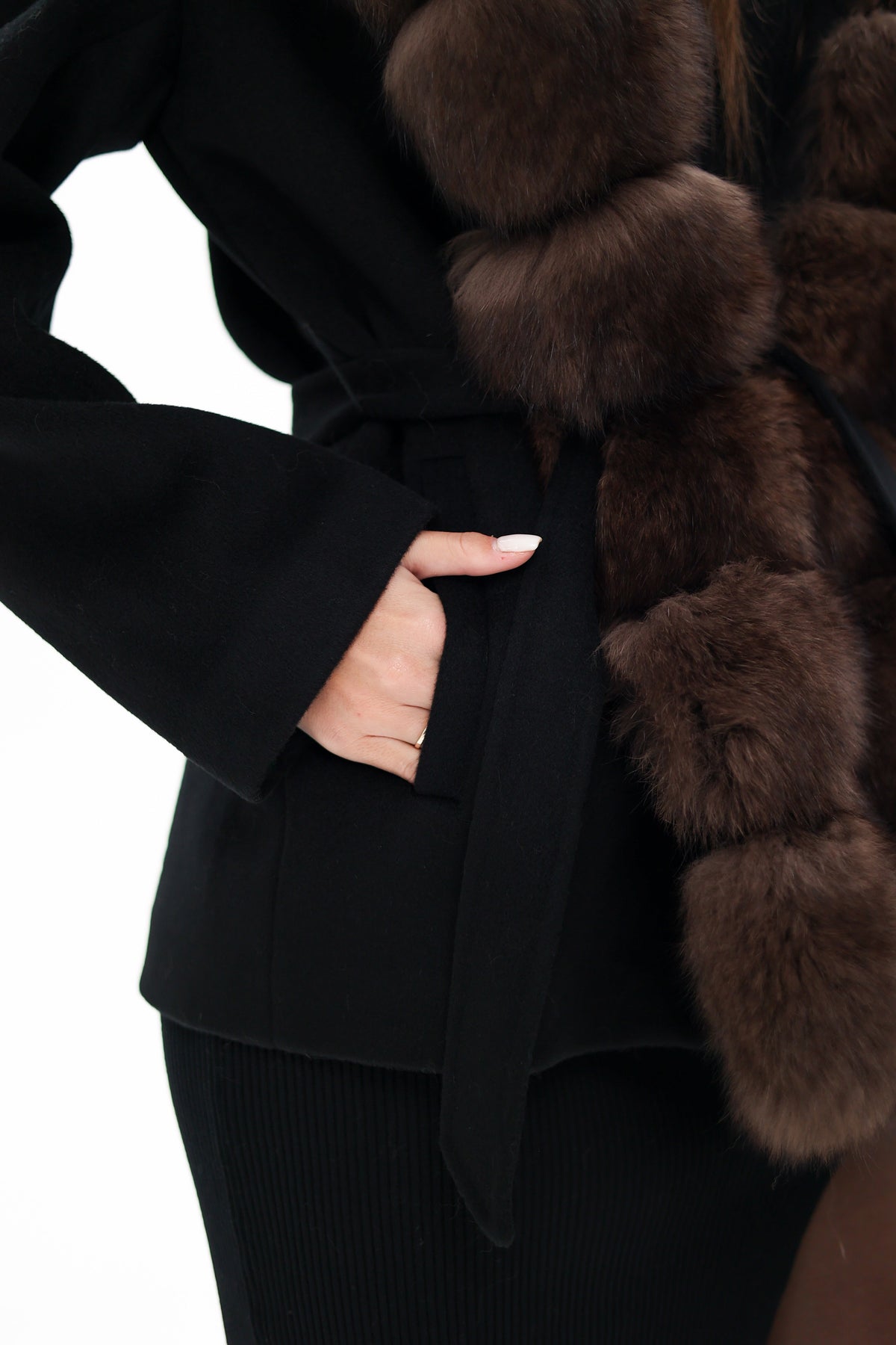 Genuine Polar Fox Fur Hooded Virgin Wool Coat by Alaska® Outerwear Company