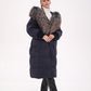 Rei Genuine Fur Trim Hooded Down Coat in Navy
