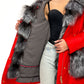 Roma Genuine Silver Fox Fur Rabbit Fur Insulated Parka in Red