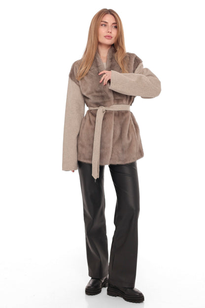 Melia Genuine Mink Fur Virgin Wool Coat