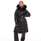 Cyrus Genuine Fur Trim Down Fill Coat in Black