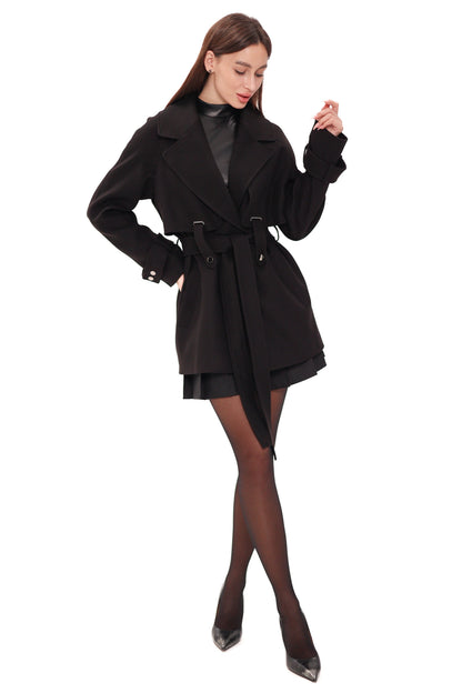 Karina Midi Cashmere Wool Blend Coat In Black