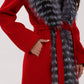 Genuine Silver Fox Virgin Wool Wrap Coat in Red