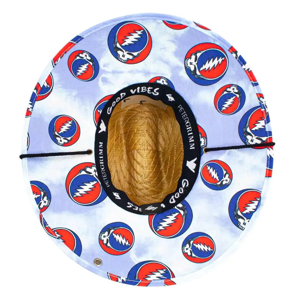 Peter Grimm Grateful Dead Blue Row Junior children's straw lifeguard hat with blue brim and band