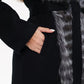 Genuine Silver Fox Virgin Wool Wrap Coat in Black